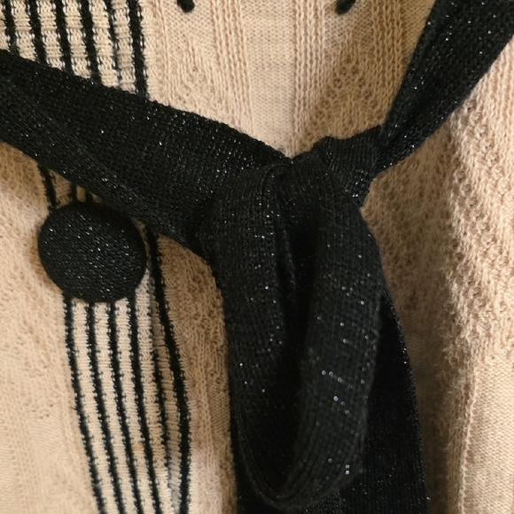 MANOUSH Cream and Black Cotton Long Cardigan with Textured Knit - Picture 4 of 14